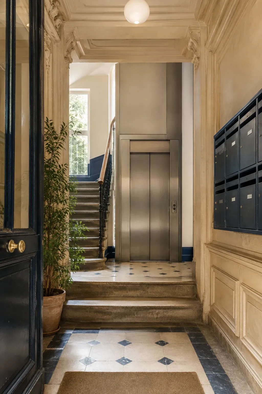 Hall de copropriété équipé d’un ascenseur